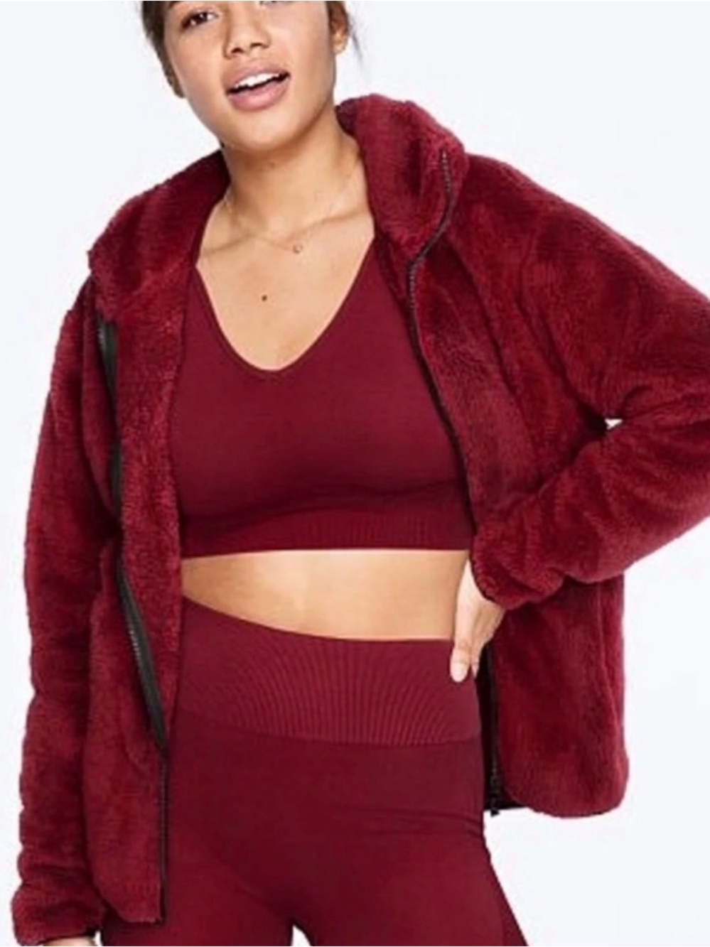 PINK Victoria's Secret Plush Zip-Up Jacket - Burgundy